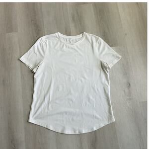 Lululemon Womens White Organic Cotton Straight Hem Crewneck T Shirt